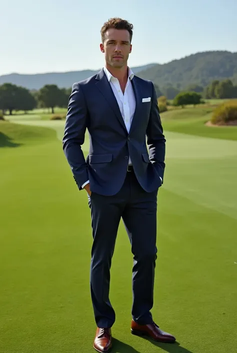 
 Actor Regé-Jean Page standing in front of a Sportline golf course 


