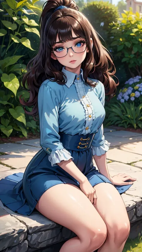 (masterpiece: 1.2), (highest quality: 1.2),, just face, perfect eyes, perfect face, perfect lighting, 1 2 girl, in the garden, （sweater），（I can see your feet），（sexy), （glasses），（ponytail），curly hair, beautiful clothes, detailed outdoor background, make up,...