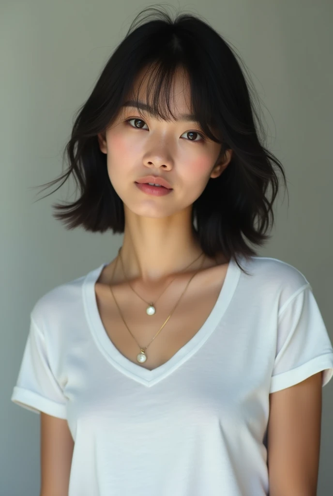 live-action、Genuine、A beautiful half-Japanese, half-Indian woman with an egg-shaped face、The corners of the eyes are quite drooping、Droopy eyes、Double eyelids、Thin and small nose、Beautiful nose、Beautiful pink lips、Thin lips、Tanned, wheat-colored skin、Black...