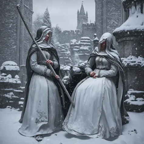 sister_friede
masterpiece, best quality, absurdres, outdoors, snow, castle, holding scythe