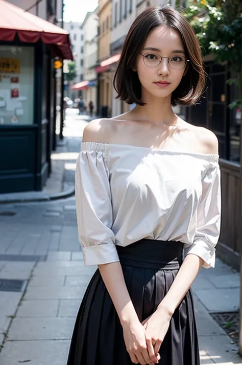 Photo of a beautiful woman standing on a street corner, (masterpiece:1.2, highest quality), (Realistic, photoRealistic:1.4), Beautiful illustrations, (Natural Side Lighting, Cinema Lighting), Written boundary depth, Beautiful thighs staring at the viewer, ...