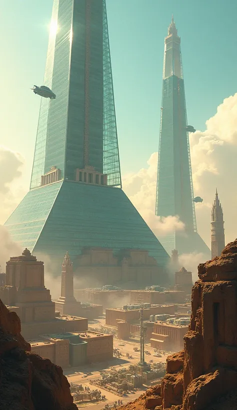 Egypt was a futuristic city,The pyramids are made of glass, just like modern skyscrapers.,Cars fly through the air