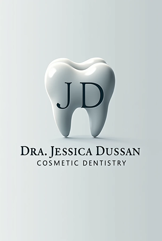 A logo for my dental office that has a tooth with the letters JD and my name Dra.. Jessica Dussan Cosmetic Dentistry