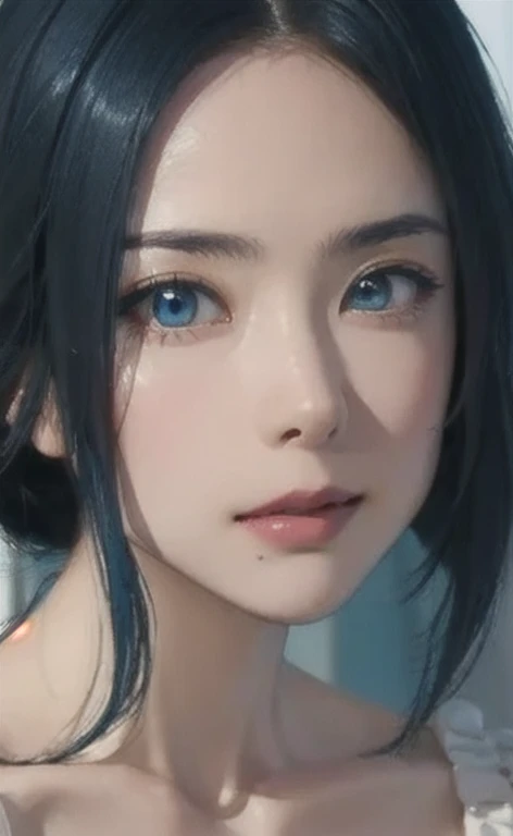 (masterpiece:1.4, Best Quality), (intricate details), unity 8k wallpaper, Very detailed, beautifully、Midea, Perfect lighting, (One person), (Blue Hair, blue eye, Medium Chest),, Dynamic pose, Dynamic Angle,  lipstick, slim, slim body, Medium Chest, , Detai...