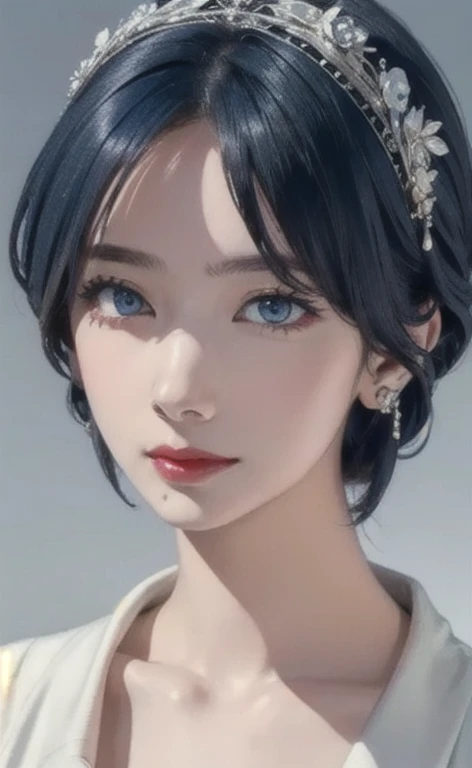 (masterpiece:1.4, Best Quality), (intricate details), unity 8k wallpaper, Very detailed, beautifully、Midea, Perfect lighting, (One person), (Blue Hair, blue eye, Medium Chest),, Dynamic pose, Dynamic Angle,  lipstick, slim, slim body, Medium Chest, , Detai...