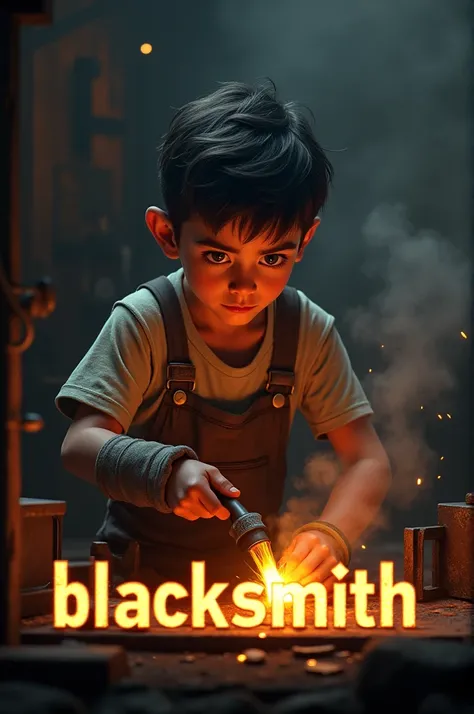 Boy welding iron and it says Blacksmith A below&f 