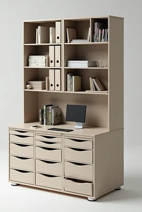 Create an administration cabinet 4 meters wide and 2 meters high, divided into 12 compartments for each skill, with 6 compartments underneath 66.66 cm wide and 1 meter high e 6 repartição encima de 66.66 cm wide and 1 meter high, each compartment has 2 dra...