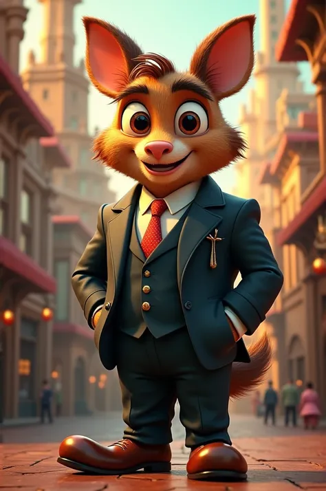 3D digital painting rich cartoon character wears full suit