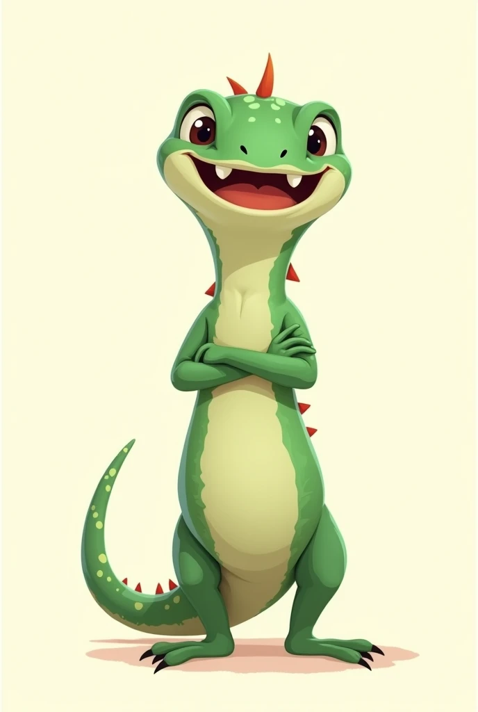 Create a cartoon drawing of a lizard standing with its arms crossed , Obs: the design has to be simple!