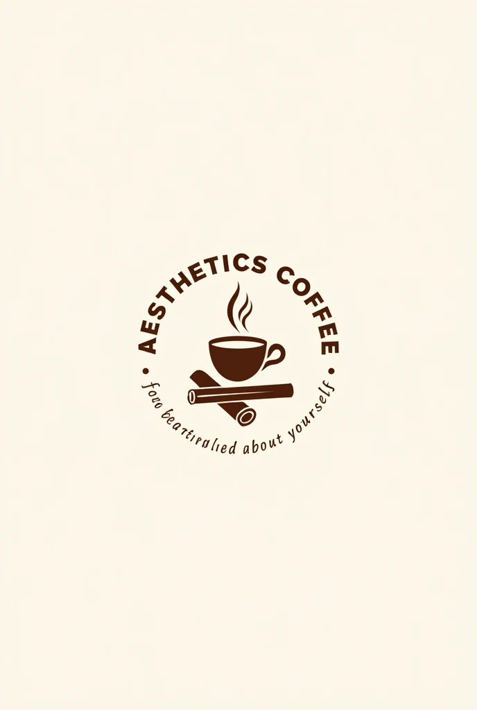 Create a round logo that has a coffee and cinnamon structure that has the name "aesthetics Coffe" and as a slogan "feel beautiful and confident about yourself" that has a unique design for a shampoo or a line of shampoo products, Coffee conditioner and cre...