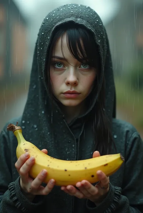 Wet  Russian girl holding a banana 