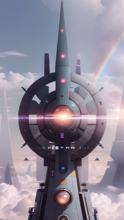 a close up of a futuristic city with a rainbow in the sky, colorful dystopian futurism, greg beeple, in fantasy sci - fi city, interplanetary cathedral, colorful sci-fi steampunk, sci-fi fantasy wallpaper, colorfull digital fantasy art, 4k solarpunk wallpa...