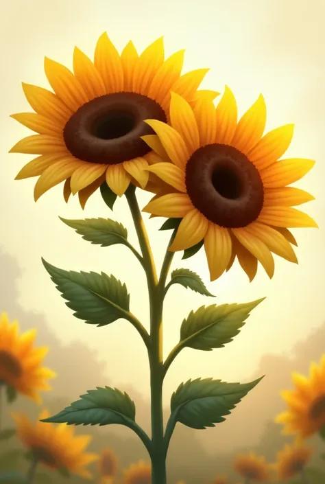 Drawing of two sunflowers, that come out of the same stem, with a romantic touch to draw more beautiful
