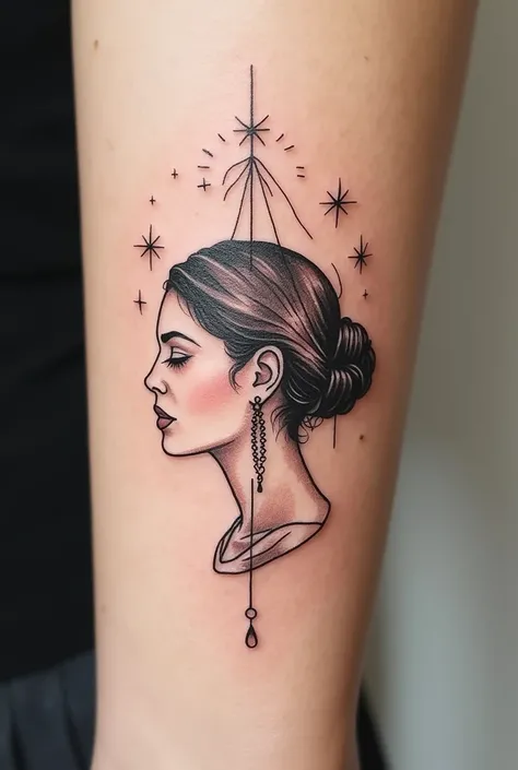 Minimalist tattoo that symbolically represents the strength of women from a feminist perspective, which includes the idea of healing witches, that is feminine and fine line, that can be done in eight centimeters on the forearm, that represents diverse wome...