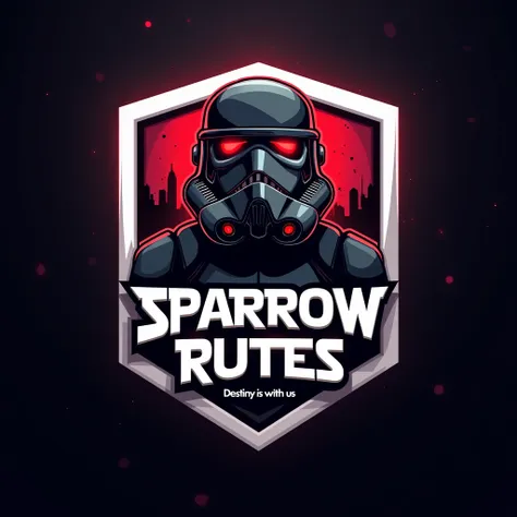 (((logo 3d:1.6))), ((logo render 3d:1.5)), ((with the Text :SPARROW RUTES)), (((white logo border with red))), (((text below the clan name : "destiny is with us"))), ((Portrait of a Stormtrooper Tanker)), bright red eyes on the horizon, sports logo design,...