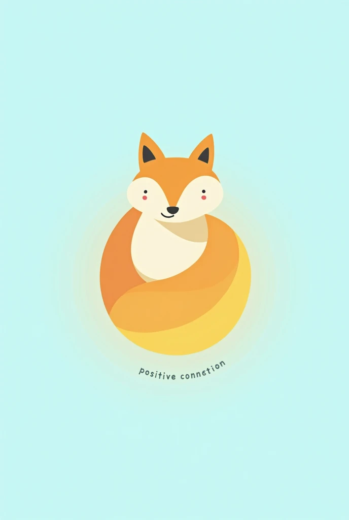 Create logo with the following elements, a cartoon fox without details, that wraps itself around its own body with a gradient that goes from bright orange to bright yellow, the background is light blue, and in the center of everything is the title "positiv...