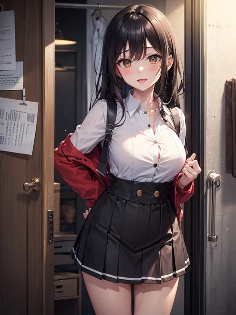 ((best quality)), ((masterpiece)), (detailed), one person,age 25,uniform,student,(mini skirt),(please open the buttons on your s...