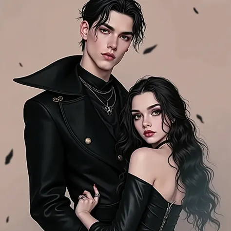 Realistic beautiful couple, 90s aesthetic, gothic, pale, gucci model 