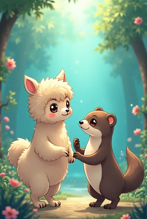 Humanoid animals alpaca boy and otter girl anime