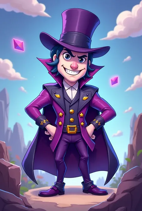 A new skin for the brawler Mortis from the game Brawl Stars with a cartoon appearance and a purple outfit