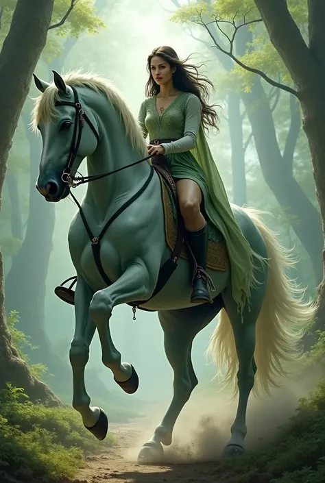 Jude Duarte riding a sage horse from the book The Cruel Prince