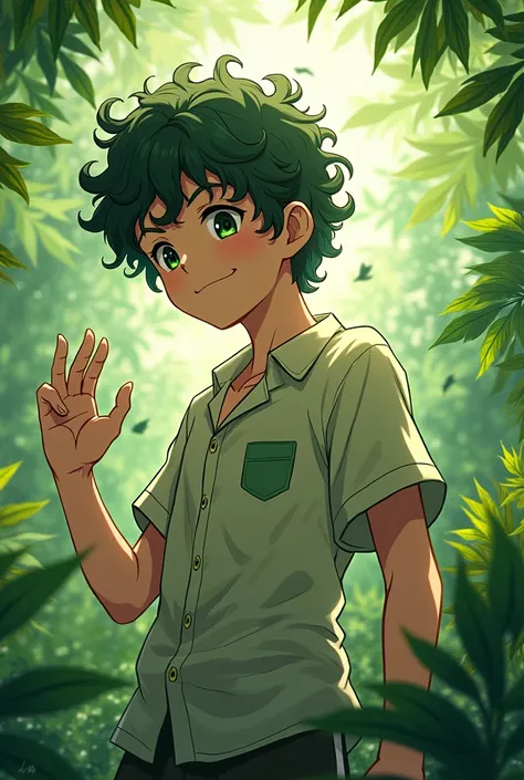 A male person with plant and nature powers in anime, with curly hair