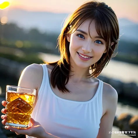 (Realistic, 超Realistic:1.4), 16K HDR, High resolution,((Whiskey Glass)),((Whiskey Bottle)),((Whiskey Glass)),Happy Smile、Short Hair,The best smile、Japanese Actress,so beautiful(It looks like the real thing),Evening Dresses,Cocktail Dresses、Whiskey Bottle、T...