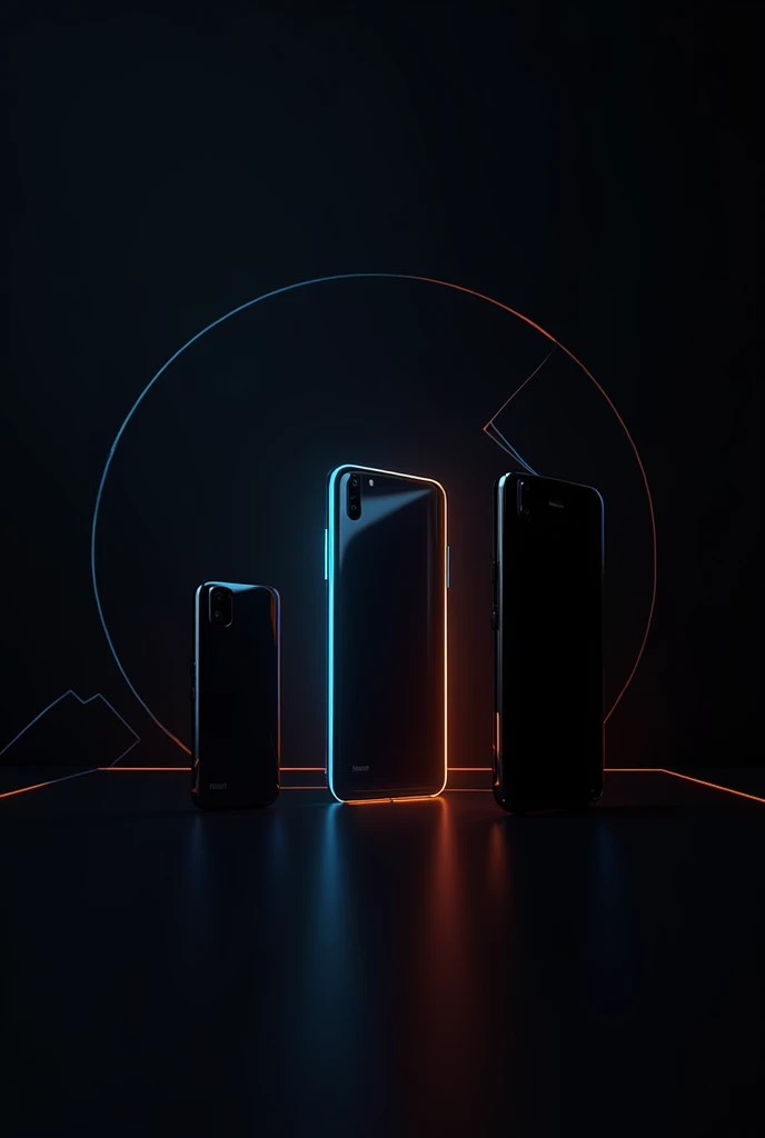 Futuristic cell phones black background with blue and orange lines with futuristic style