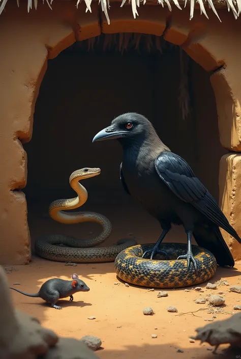 Un corbeau et un serpent une souris Une case africaine 