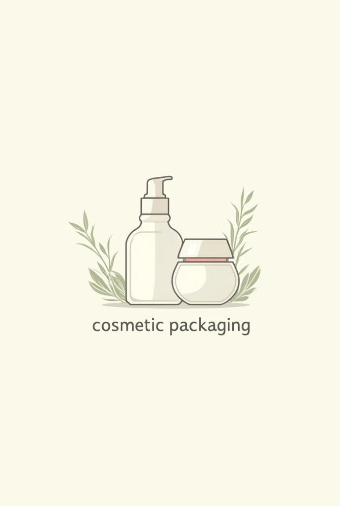 A minimalist logo design  for "2H COSPACk" featuring a cosmetic bottle and jar, with a sleek outline and leaf motifs to symbolize eco-friendly packaging. The design should have soft, neutral colors and clean lines, with elegant typography for ‘Cosmetic Pac...