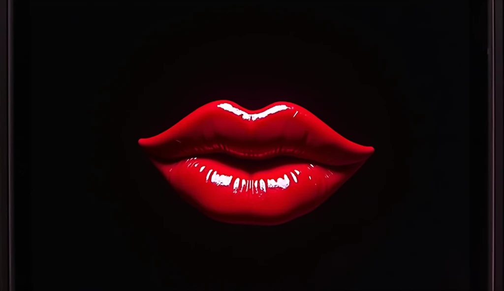 In the frame of a smartphone camera app sideways, the screen glows bright against a black background. A big, stunning, wet-red lipstick kiss mark smolders across the screen, its curves enticingly full and glossy, with no hint of teeth to spoil the sensuali...