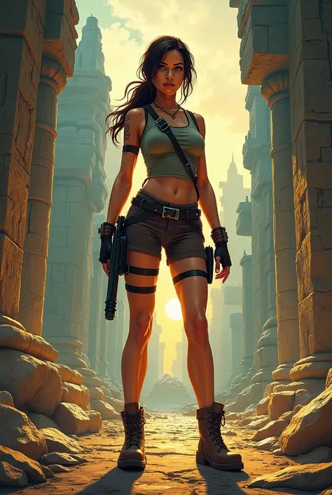 lara croft tomb raider,  beautiful professional illustration, bold, bright poster-style colors, inspired by j.c leyendecker