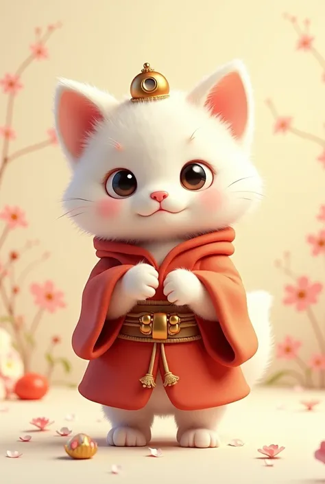 Cute kitten、Standing upright on two legs、Wear a Jizo costume、Cute Background、3d、Illustration