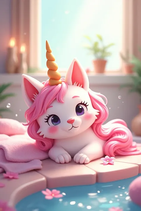 Unicorn cat in spa cartoon