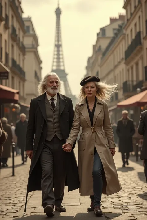 Gray haired twins in Paris 