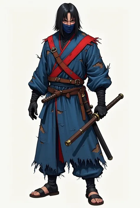 Jago wears a torn blue costume that is very reminiscent of oriental ninjas.., a red stripe runs around his back and chest, which serves to carry your sword, his straight hair falls over his forehead and he wears a mask to hide his face.