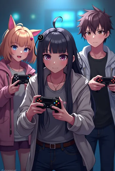 These guys are from a gaming channel, the text should be realistic and have anime with a controller in hand