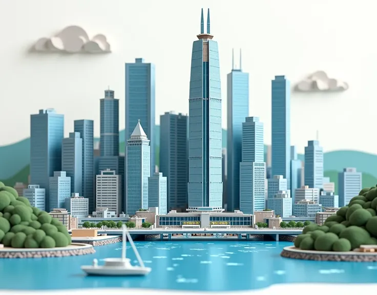 Generate a papercraft style image of the Yokohama city landscape, Japan