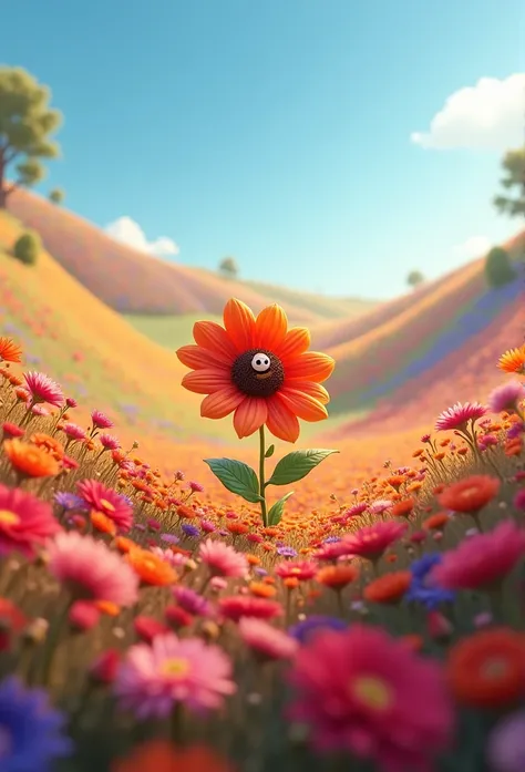 pixar type image. flower fields