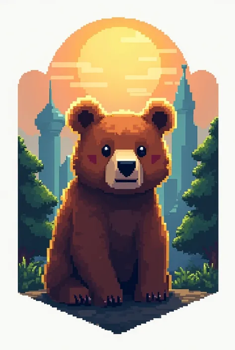 I need you to create a logo for me that says Peru City Bear and that has a Minecraft and pixel theme.
