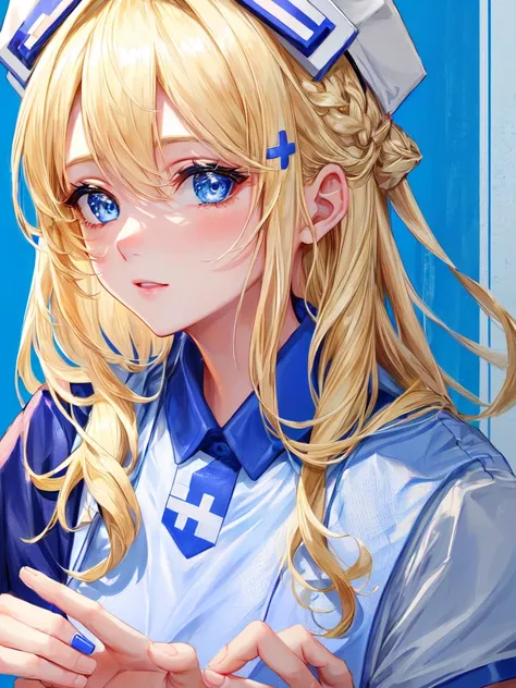 1girl, Blonde Hair, Blue eyes, Nurse Cap, 