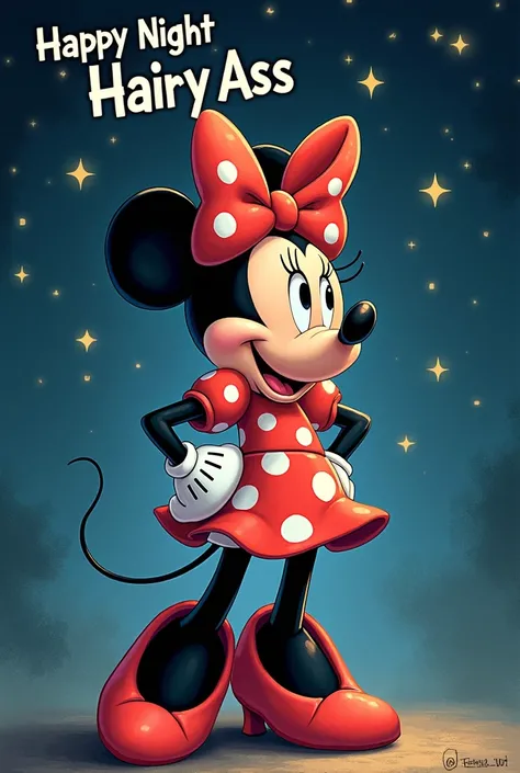 Create a mini mouse image that says happy night hairy ass