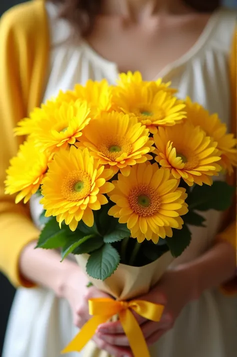 A bouquet of yellow flowers but they are gift-like