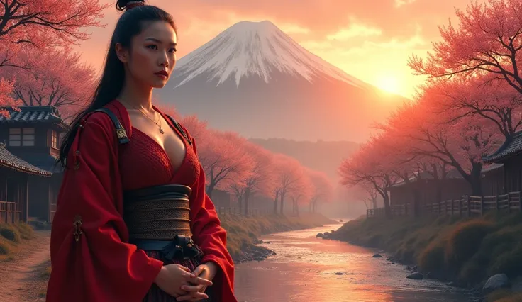 In the shadow of Mount Fuji, the sun rose over a quiet valley, casting golden light across the cherry blossom trees that lined the dirt roads of a small village. A river shimmered beside it, its gentle hum a song of peace. Amidst this serene beauty, a lone...