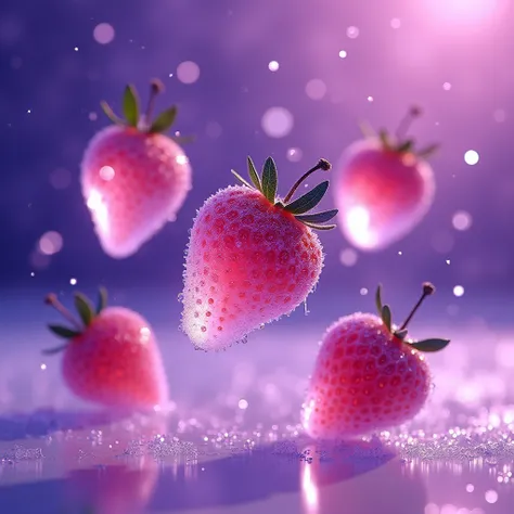 Frozen strawberry purple background