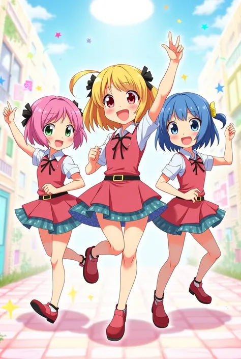 3 girls shaking their hips, anime.