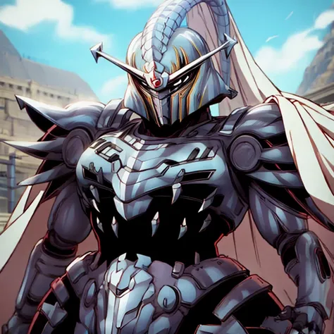 covered in full silver armor.
Hyunckel with sleek silver armor.
shining silver armor.
white cape.
heroic atmosphere.
full plate armor,
no face.