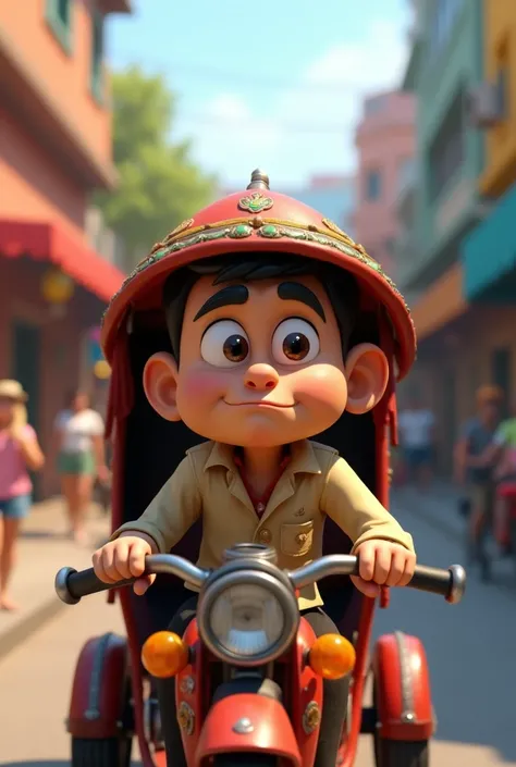 the offer: "The rickshaw driver looking puzzled and asking, Who will take you for 20? with a confused look on his face."Generate in cinematic 3d cartoon style