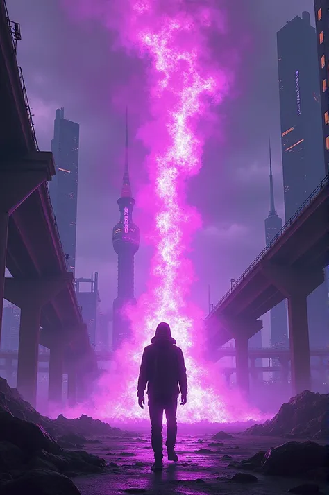 Purple fire, neon, cyberpunk 
