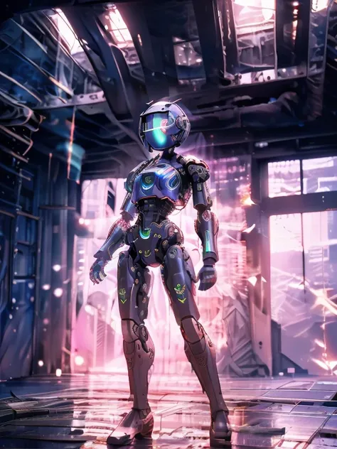 **Prompt:**  
A sleek, futuristic robot stands tall with a metallic sheen, its design a blend of advanced technology and minimalistic aesthetics. The robots head is adorned with a high-tech shield-like visor that covers its eyes, emitting a faint, glowing ...